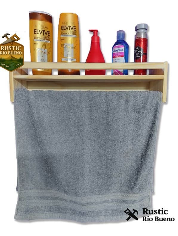 Toallero Moderno De Pared Con Estante Madera Pino