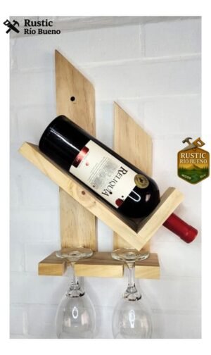Porta Vino Cava Vinoteca Inclinada Abierto 2 Copas Madera