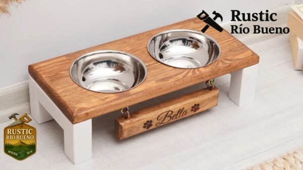 Soporte Comedero Para Perros Bebedero Mascota Madera