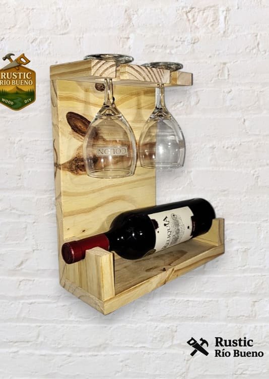 Porta Vino Cava Vinoteca Recta 2 Copas Soporte Grande Madera