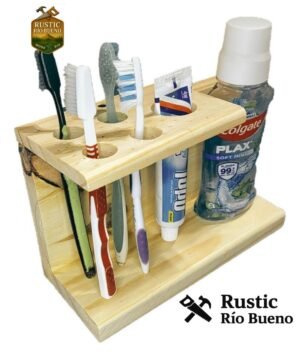 Porta Cepillos Dientes Enjuague Bucal Dentífrico Madera Pino