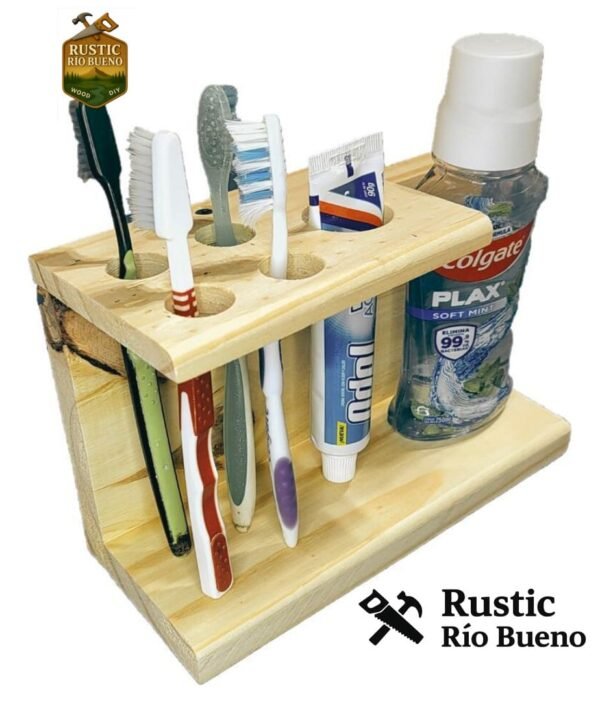 Porta Cepillos Dientes Enjuague Bucal Dentífrico Madera Pino