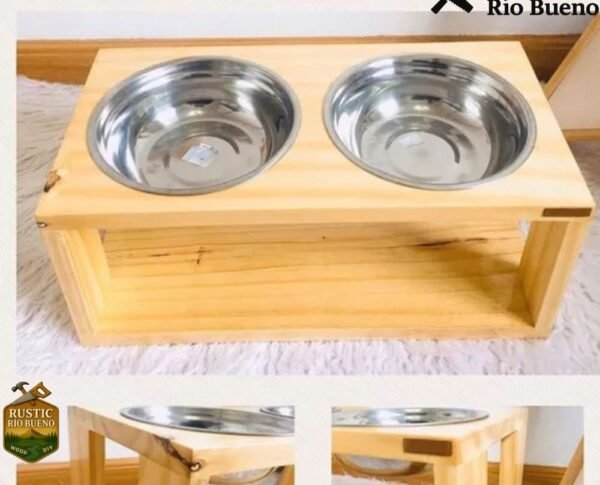 Comedero BebederComedero Bebedero Doble Gato Perro Mascota De Madera
