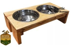 comedero doble de madera para las mascotas