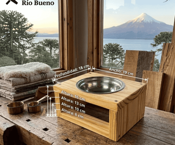 comedero elevador de  madera rustica