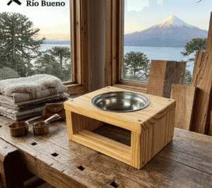 comedero elevador de  madera rustica