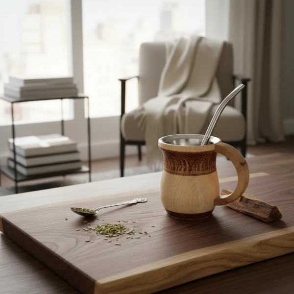Mate torneado de madera nativa hecho a mano | Artesanía rústica en Chile