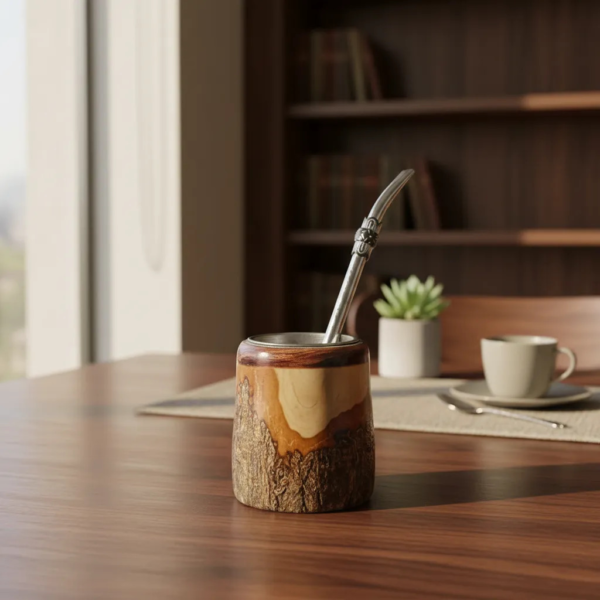 Mate torneado de madera nativa hecho a mano | Artesanía rústica en Chile