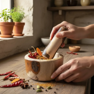 Mortero de madera torneado artesanal | Madera nativa resistente para cocina