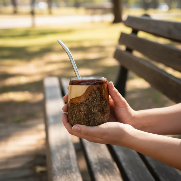 Mate torneado de madera nativa hecho a mano | Artesanía rústica en Chile
