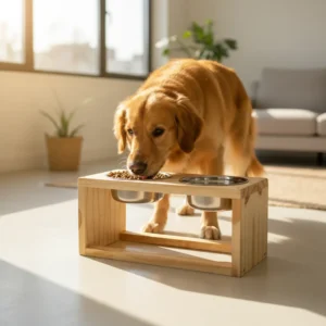 Comedero Elevado Para Perros Y Gatos De Madera Doble Plato