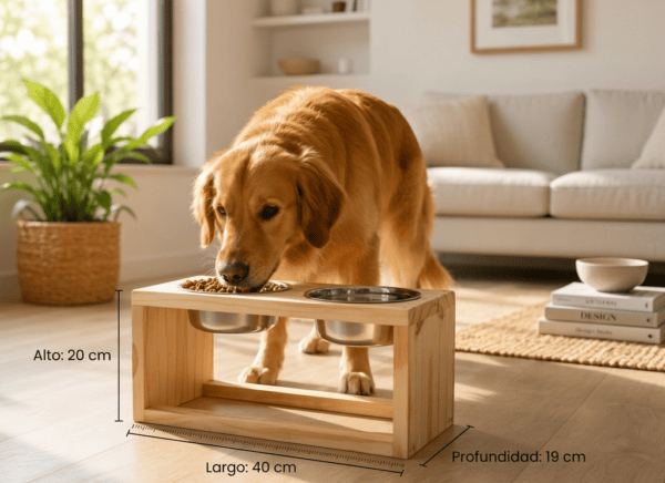 Comedero Elevado Para Perros Y Gatos De Madera Doble Plato