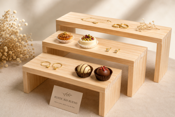 Exhibidor de Madera para Joyas | Set de 3 Tarimas para Ferias y Tiendas