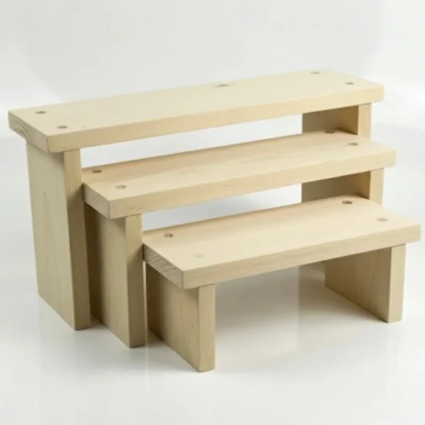 Exhibidor de Madera para Ferias | Set de 3 Tarimas para Joyas y Artesanía