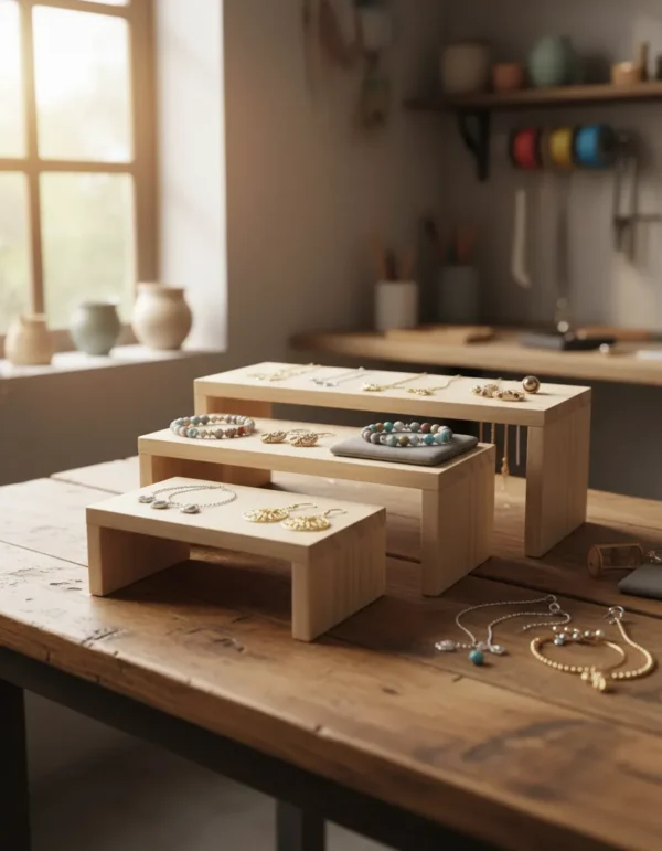 Exhibidor de Madera para Joyas | Set de 3 Tarimas para Ferias y Tiendas