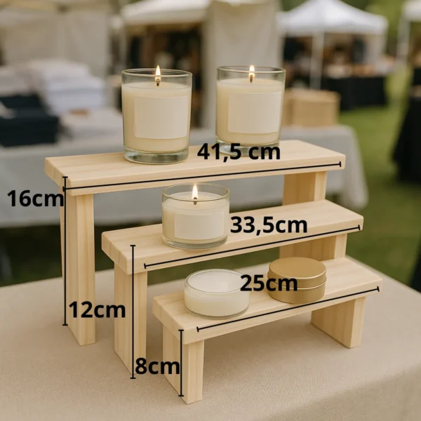 Exhibidor de Madera para Ferias | Set de 3 Tarimas para Joyas y Artesanía
