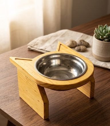 Comedero Bebedero Elevado Altura Plato Mascota De Madera